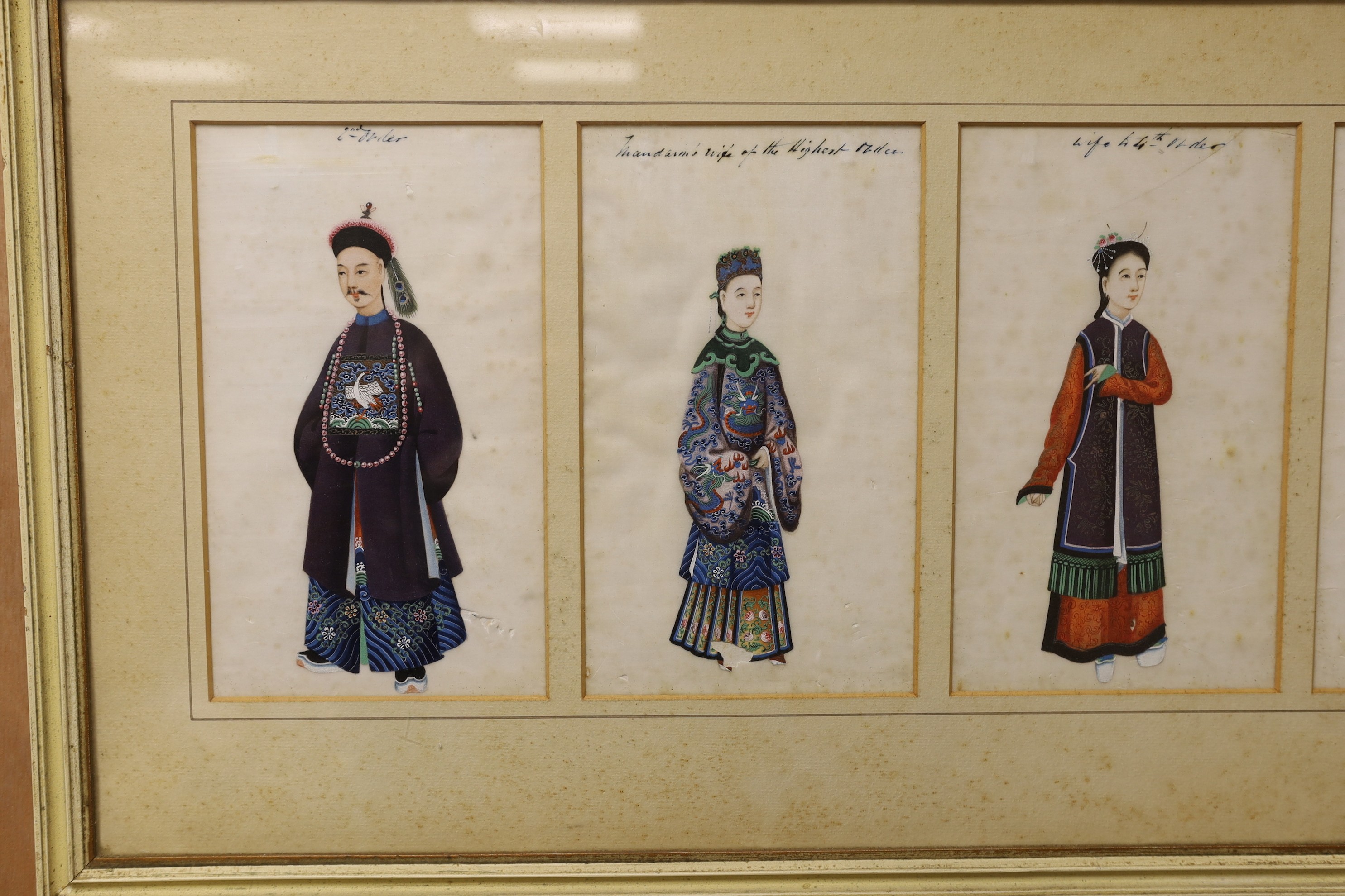 A 19th century Chinese set of five pith paintings of court figures